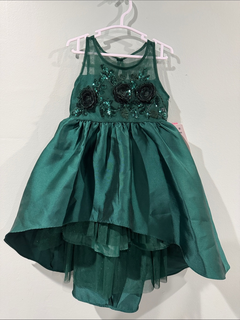 Rare Editions Emerald Green Sleeveless Floral Applique High-Low Tulle Dress